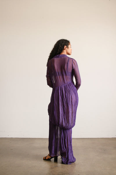 1930s Violet Silk Chiffon Plissé Gown