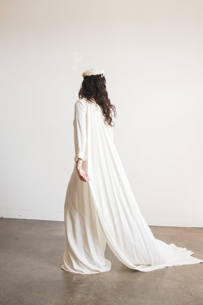 1960s Cream Cowl Neck Long Sleeve Dress