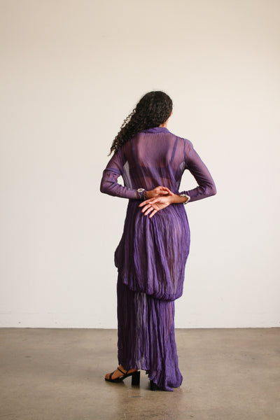 1930s Violet Silk Chiffon Plissé Gown