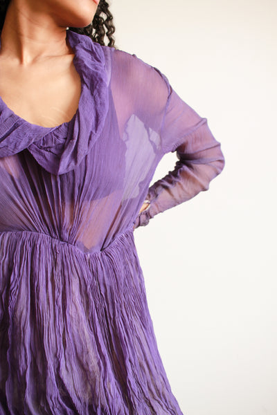 1930s Violet Silk Chiffon Plissé Gown