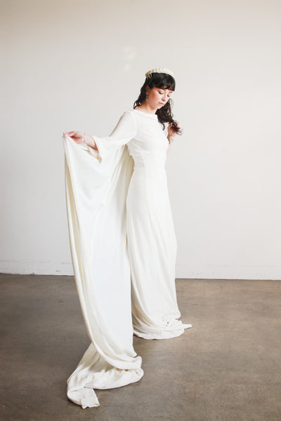 1960s Cream Cowl Neck Long Sleeve Dress