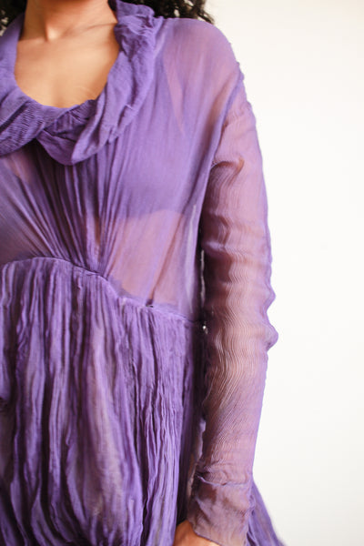 1930s Violet Silk Chiffon Plissé Gown