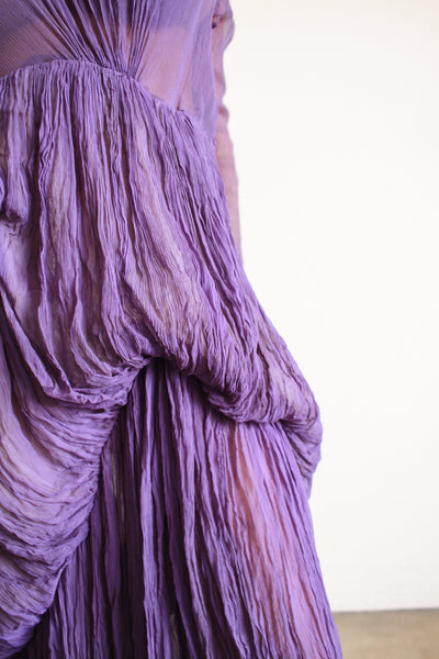 1930s Violet Silk Chiffon Plissé Gown