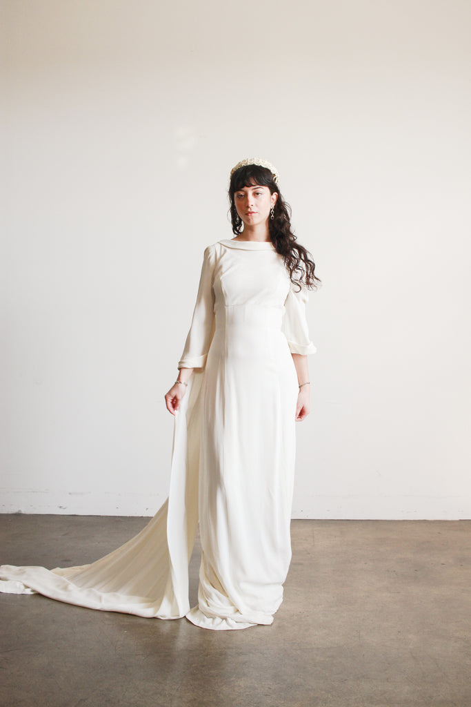1960s Cream Cowl Neck Long Sleeve Dress