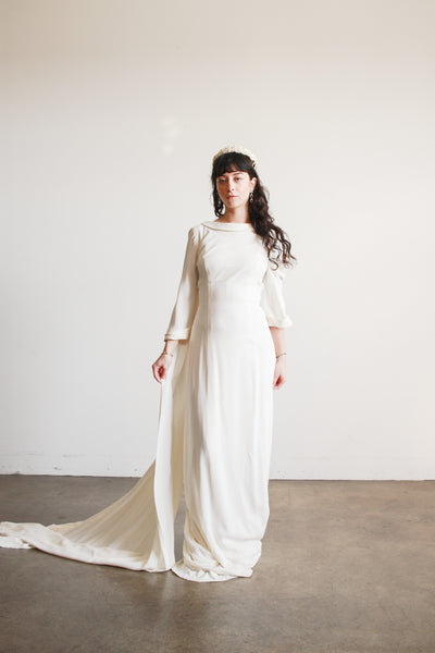 1960s Cream Cowl Neck Long Sleeve Dress