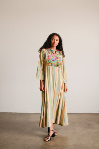 1960s Cotton Striped Embroidered Kaftan