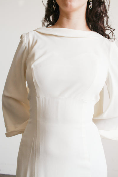 1960s Cream Cowl Neck Long Sleeve Dress