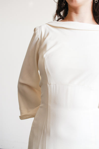 1960s Cream Cowl Neck Long Sleeve Dress