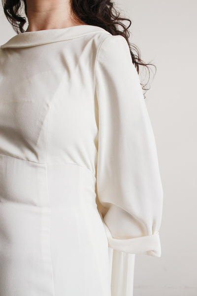 1960s Cream Cowl Neck Long Sleeve Dress