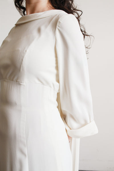 1960s Cream Cowl Neck Long Sleeve Dress