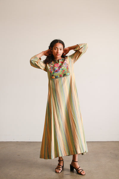 1960s Cotton Striped Embroidered Kaftan