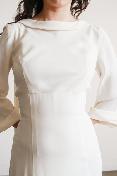 1960s Cream Cowl Neck Long Sleeve Dress