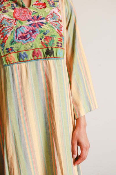 1960s Cotton Striped Embroidered Kaftan