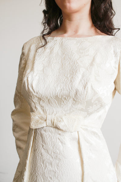 1960s Cream Brocade Empire Waist Train Gown