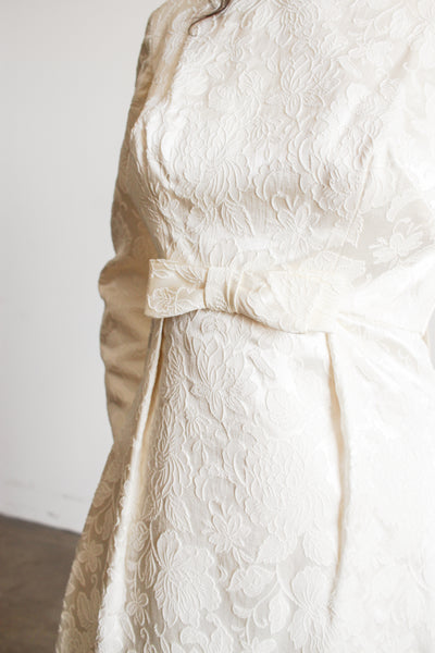 1960s Cream Brocade Empire Waist Train Gown