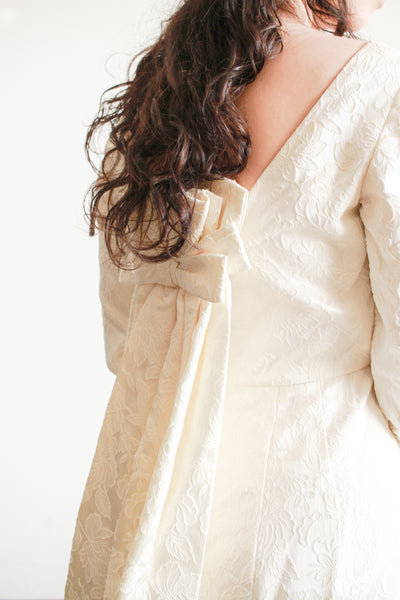 1960s Cream Brocade Empire Waist Train Gown