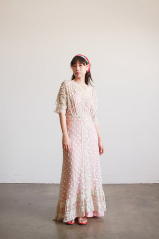 Edwardian Ecru Cotton Swiss Dot Lace Lawn Dress