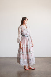 Antique Edwardian Blue Sheer Ruffled Organza Dress