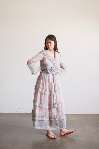 Antique Edwardian Blue Sheer Ruffled Organza Dress