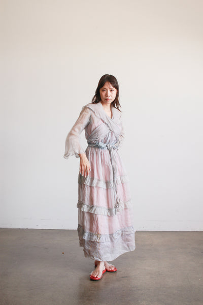 Antique Edwardian Blue Sheer Ruffled Organza Dress