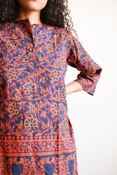 1970s Navy Block Print Cotton Tunic