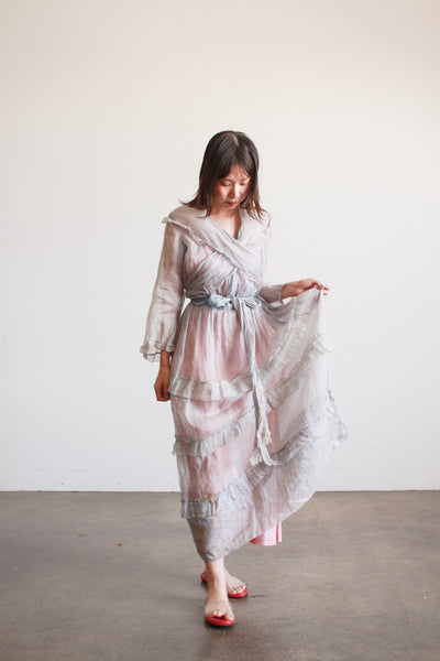 Antique Edwardian Blue Sheer Ruffled Organza Dress