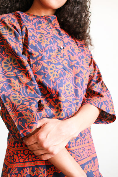 1970s Navy Block Print Cotton Tunic