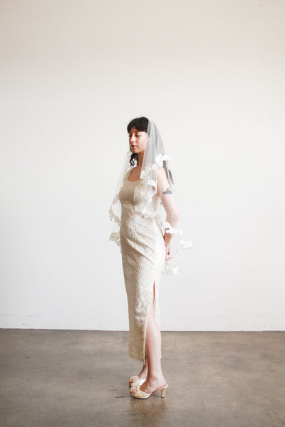 1960s Cream Empire Waist Lace Sheath Dress
