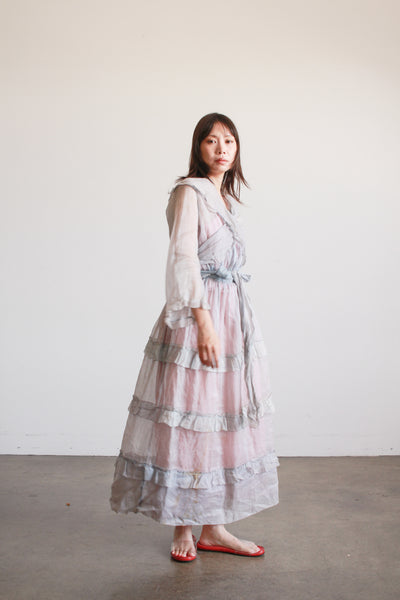 Antique Edwardian Blue Sheer Ruffled Organza Dress