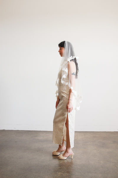 1960s Cream Empire Waist Lace Sheath Dress