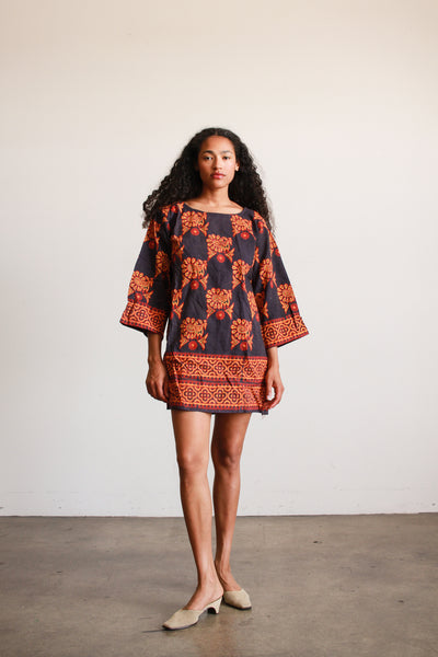 1970s Indian Block Print Cotton Mini Dress