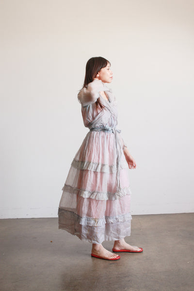 Antique Edwardian Blue Sheer Ruffled Organza Dress