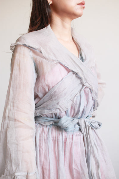 Antique Edwardian Blue Sheer Ruffled Organza Dress