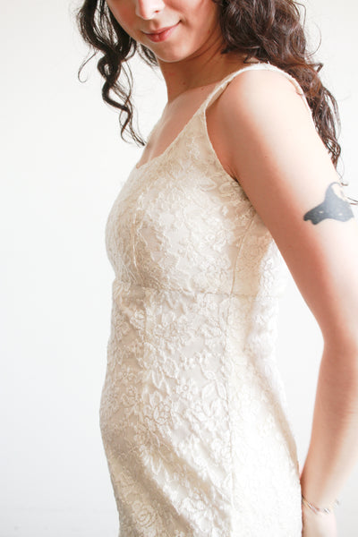 1960s Cream Empire Waist Lace Sheath Dress