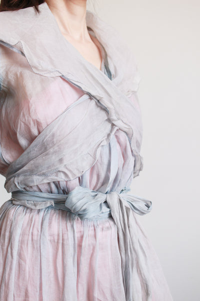 Antique Edwardian Blue Sheer Ruffled Organza Dress