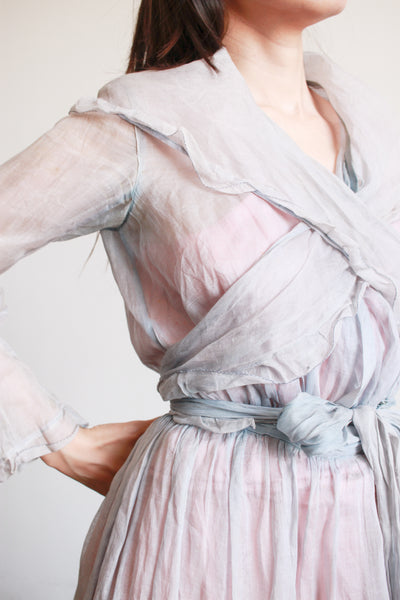 Antique Edwardian Blue Sheer Ruffled Organza Dress