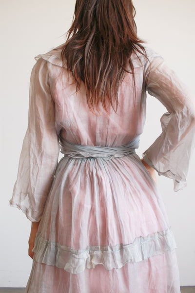 Antique Edwardian Blue Sheer Ruffled Organza Dress