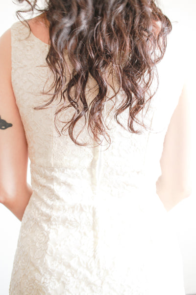 1960s Cream Empire Waist Lace Sheath Dress