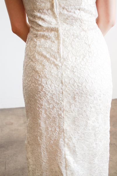 1960s Cream Empire Waist Lace Sheath Dress