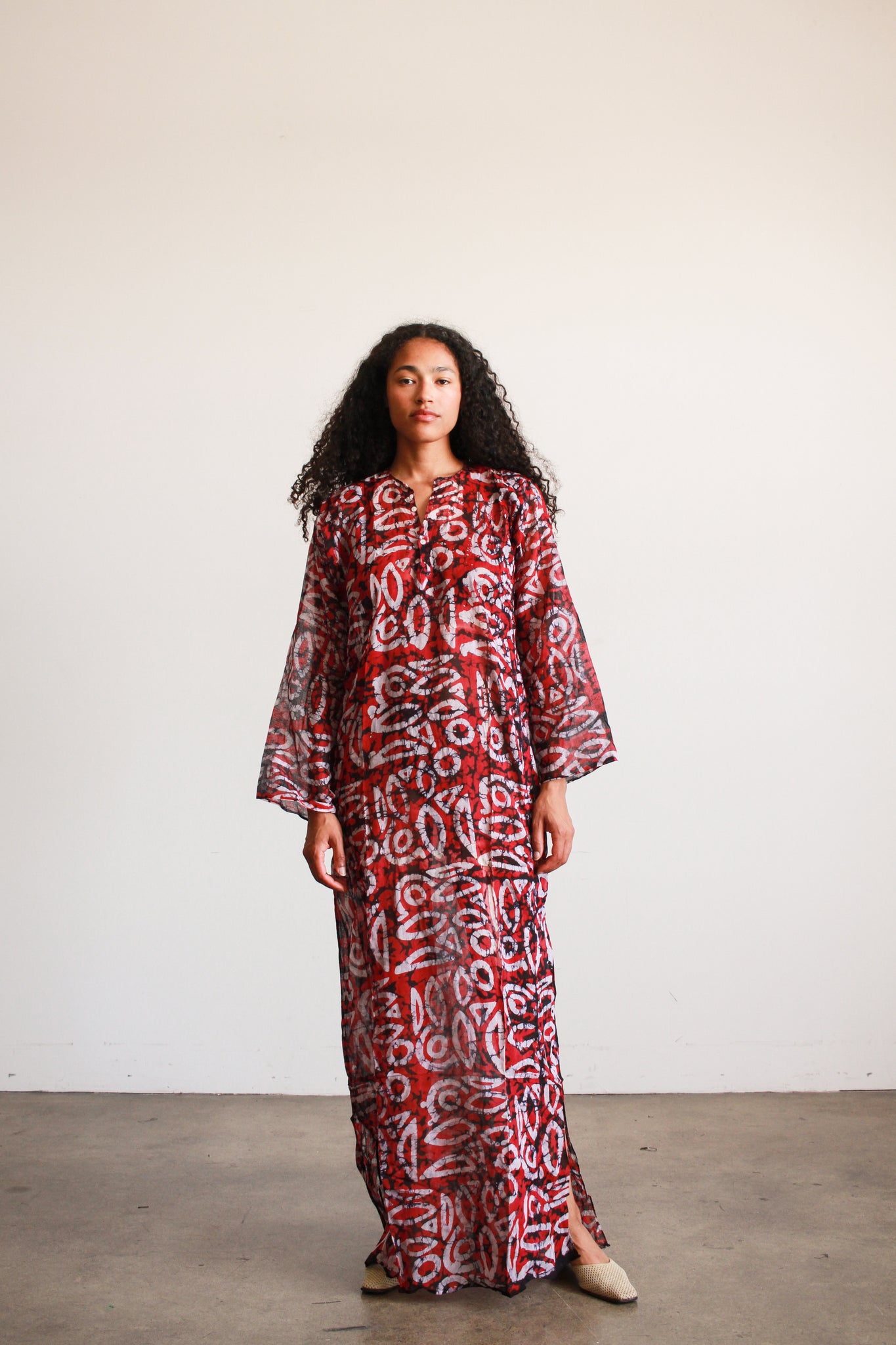 1970s Indian Silk Print Long Kaftan