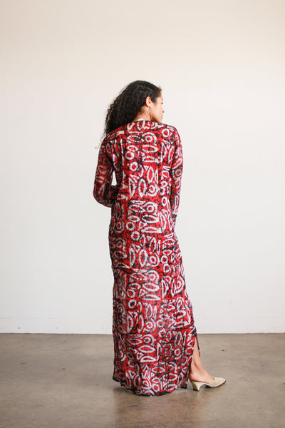 1970s Indian Silk Print Long Kaftan