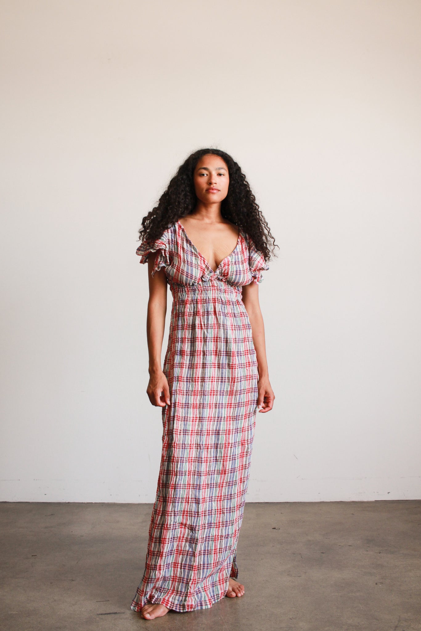 1970s Indian Gauzy Striped Cotton Maxi Dress