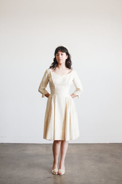 1950s Emma Domb Champagne Brocade Sweetheart Dress