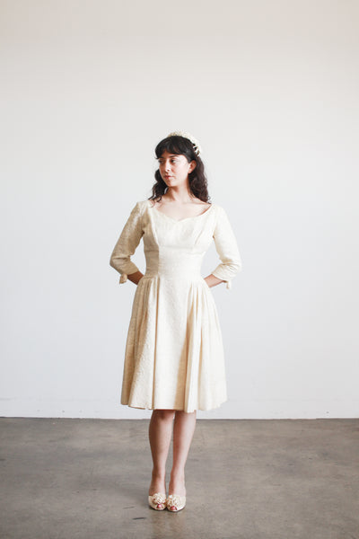 1950s Emma Domb Champagne Brocade Sweetheart Dress