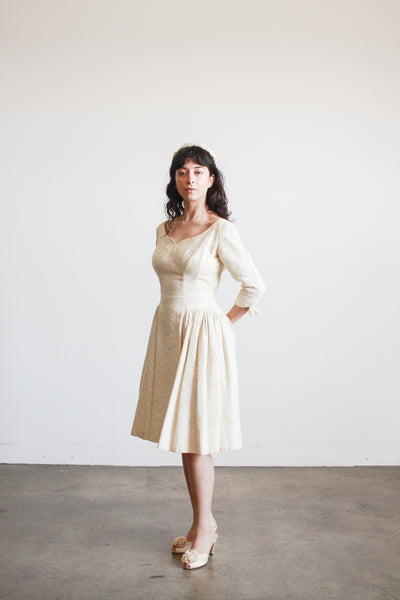 1950s Emma Domb Champagne Brocade Sweetheart Dress