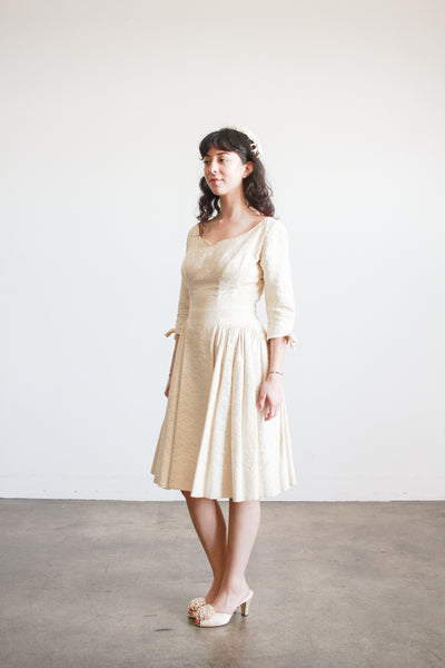 1950s Emma Domb Champagne Brocade Sweetheart Dress