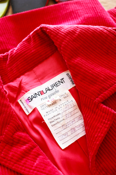 1980s Saint Laurent Red Corduroy Coat