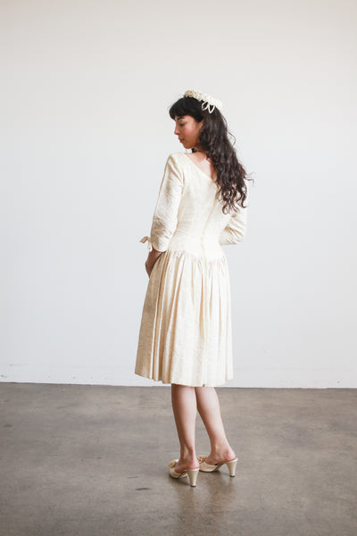 1950s Emma Domb Champagne Brocade Sweetheart Dress