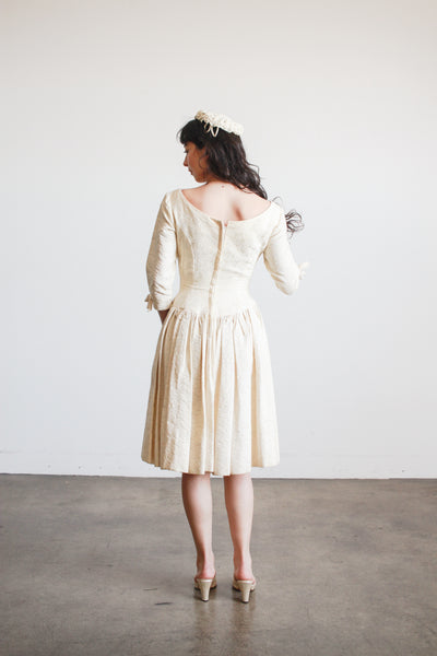 1950s Emma Domb Champagne Brocade Sweetheart Dress