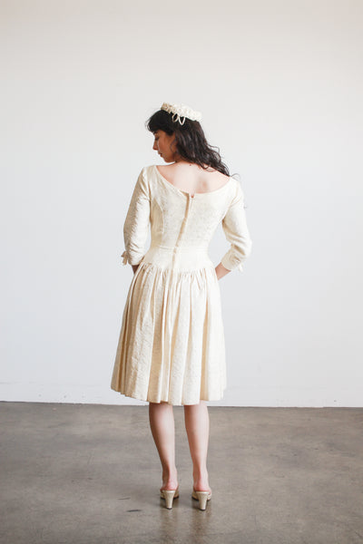 1950s Emma Domb Champagne Brocade Sweetheart Dress